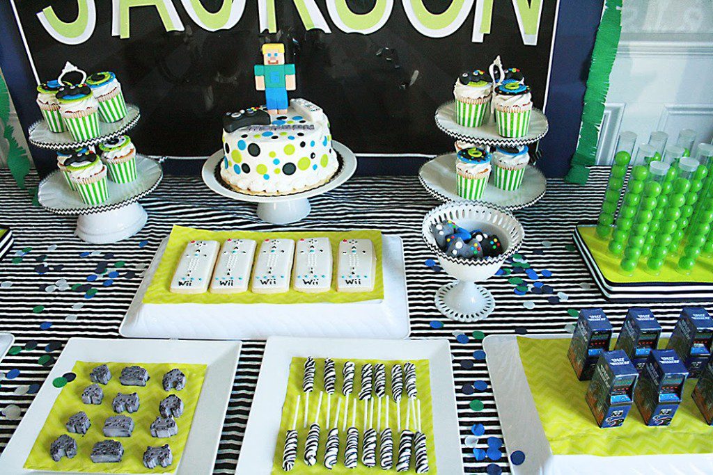 video game birthday party, wii controller cookies, space invader, video controller party favors