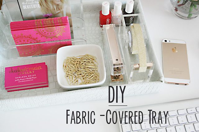 diy, diy projects, fabric-covered tray, white faux crocodile animal skin fabric
