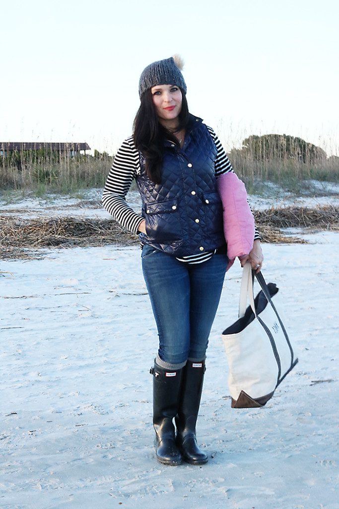 beach outfit in fall or winter vest