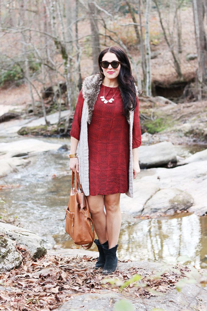 shift dress fall outfit with fur fall outfit black booties