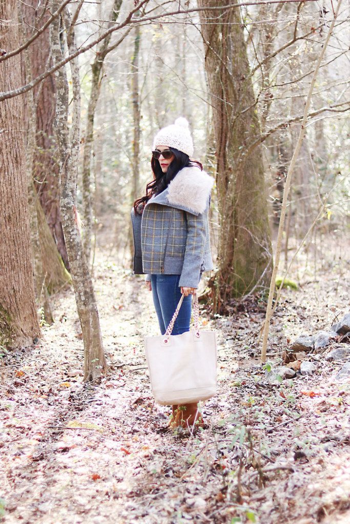 plaid-fur-coat-and-white-beanie-hat