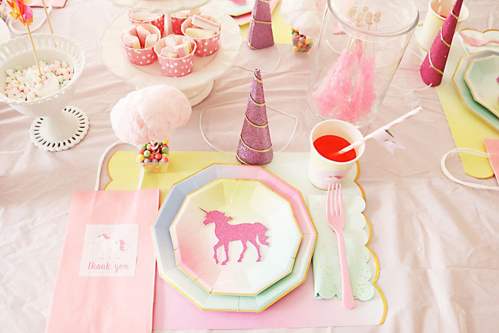 unicorn birthday party, ombre plates, unicorn birthday party ideas, girls birthday, cotton candy, cricut projects