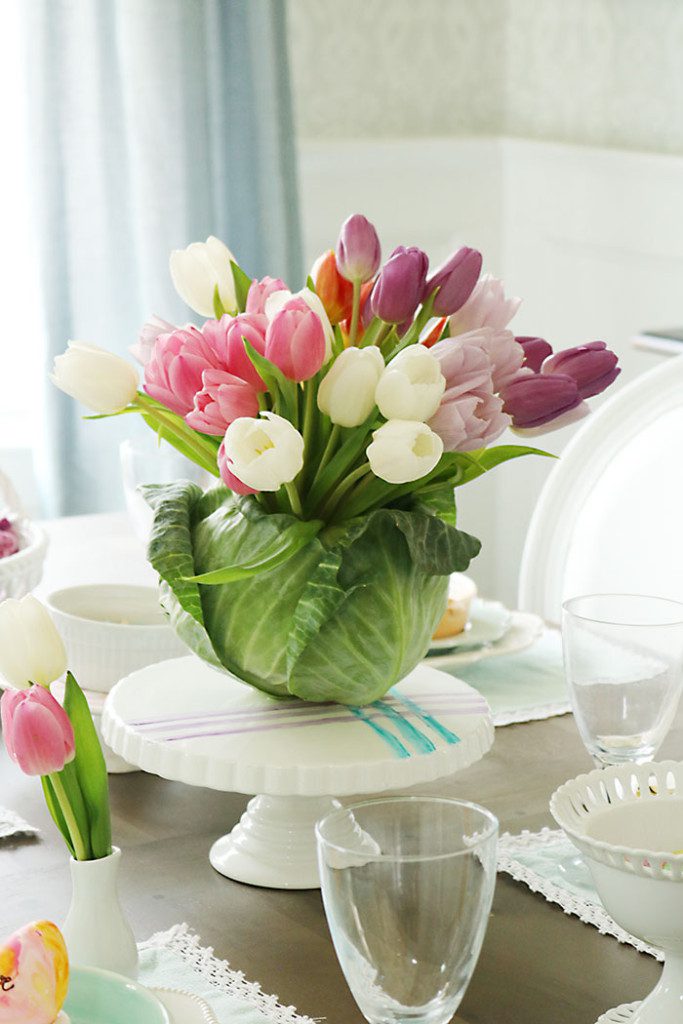 Cabbage-tulip-arrangement-on-table