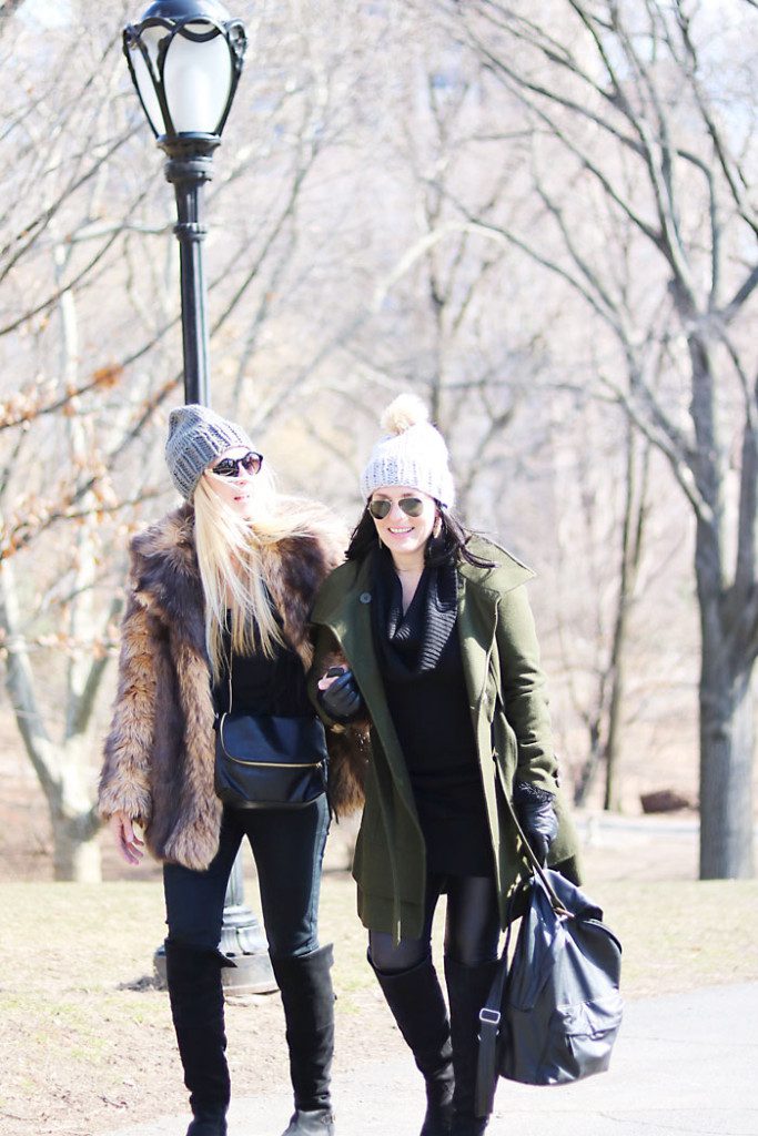 new-york-fashion-central-park, central park, street style, winter styling, faux fur coat, winter hats, back pack