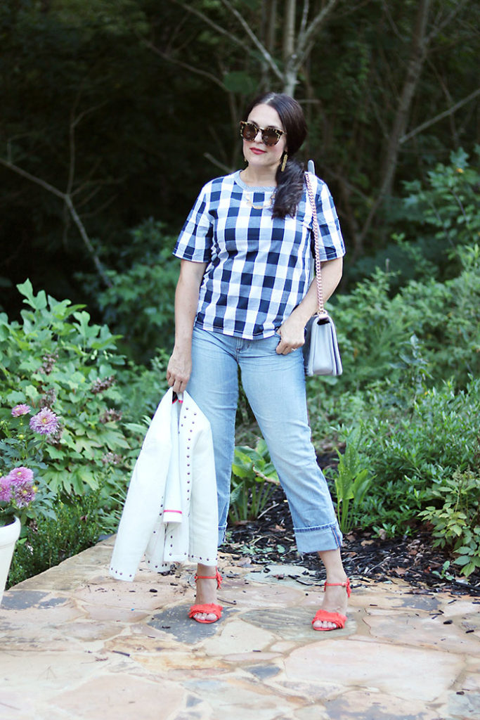 plaid-shirt-with-boyfriend-jeans-and-orange-heels