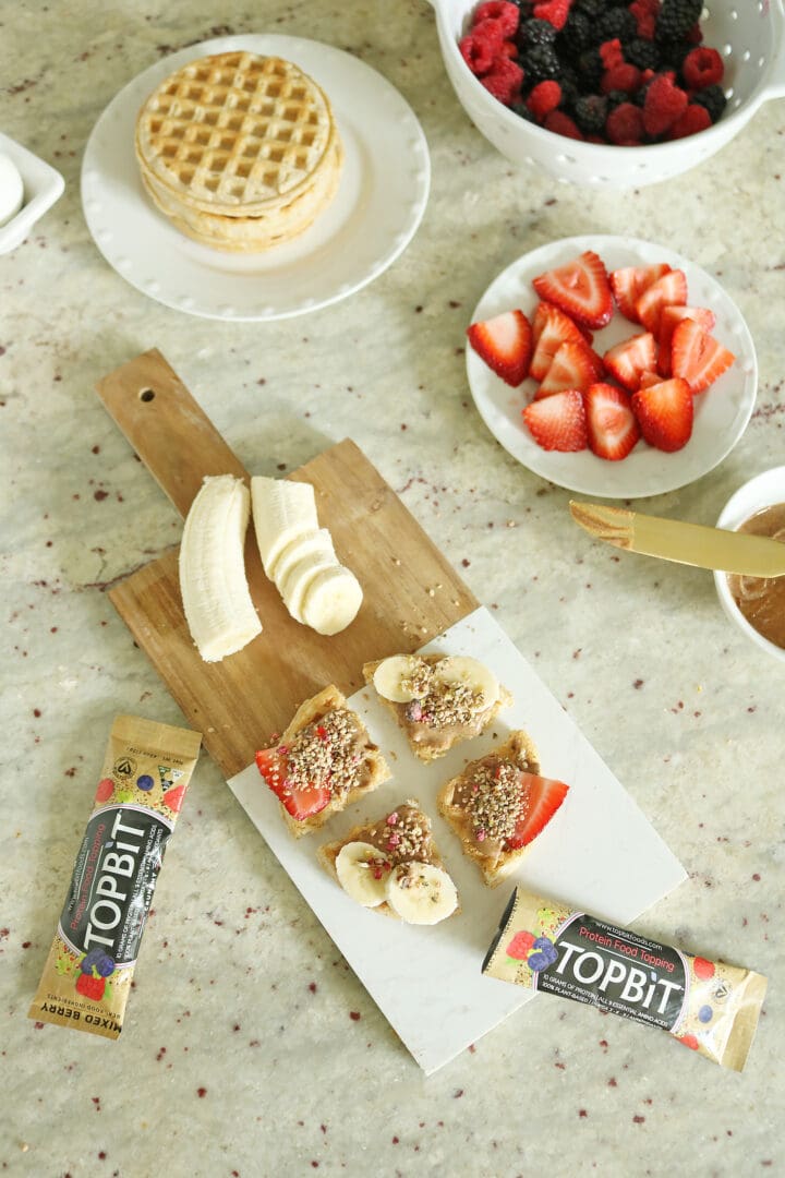 Sharing Quick Breakfast Ideas On the Go: Waffle Edition with the best kind of healthy waffle topping ideas along with TopBit protein food topping || Darling Darleen #darleenmeier #darlingdarleen #topbit