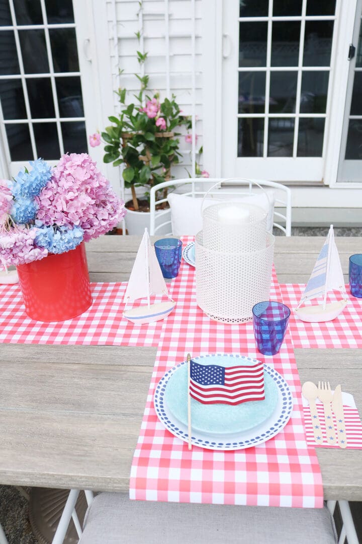 This year host a 4th of July barbecue party and sharing simple budget-friendly decorating tips, 4th of july party decorations, 4th of July outfit, red gingham dress, 4th of July entertaining tips, american flag decorations, backyard party, 4th of july tablescape  || Darling Darleen Top CT Lifestyle Blogger #4thofjuly #4thofjulyoutfit
