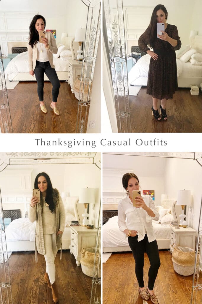4 Casual Thanksgiving outfits to wear on Turkey Day!  Keep it casual, simple and most importantly comfortable.  Most of these items can be found in your own closet!  Plus Cyber Monday Deals.  Darling Darleen Top CT Lifestyle Blogger #thanksgivingoutfit #darlingdarleen