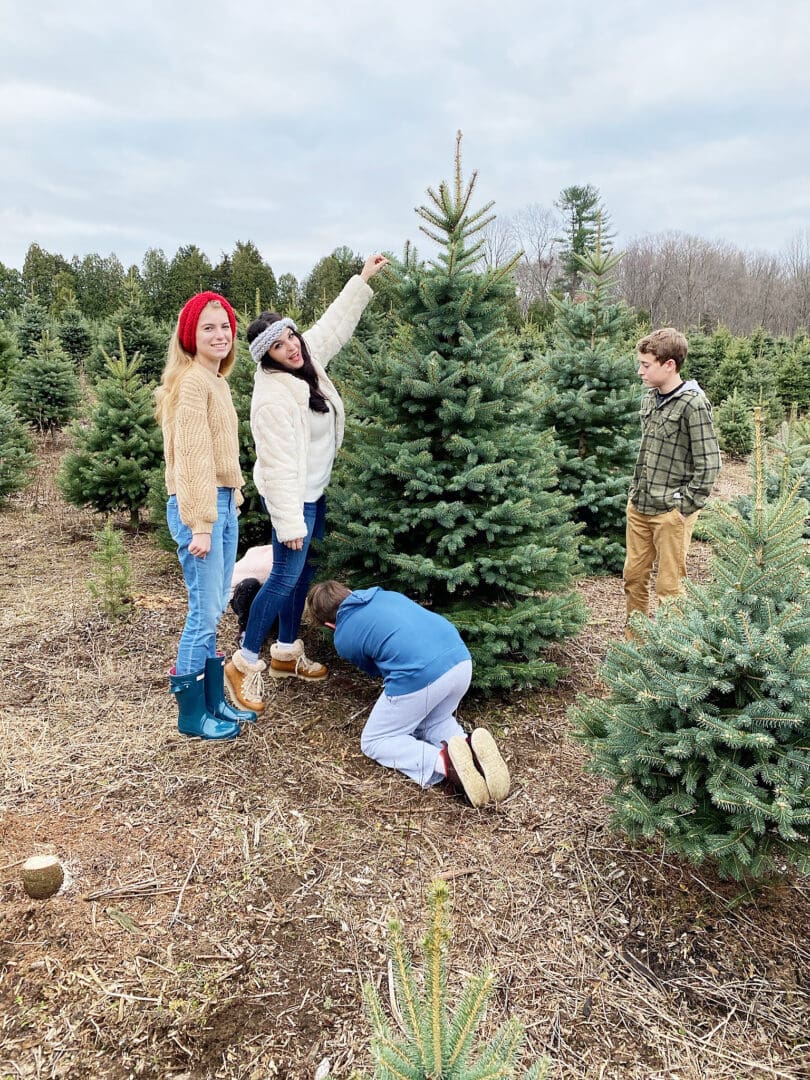 Our annual family tradition brings us to the Christmas Tree farm to find the perfect Christmas tree to cut down and bring home to decorate! Cutting down Christmas Tree.  Christmas tree cutting outfits || Darling Darleen Top Lifestyle Blogger 