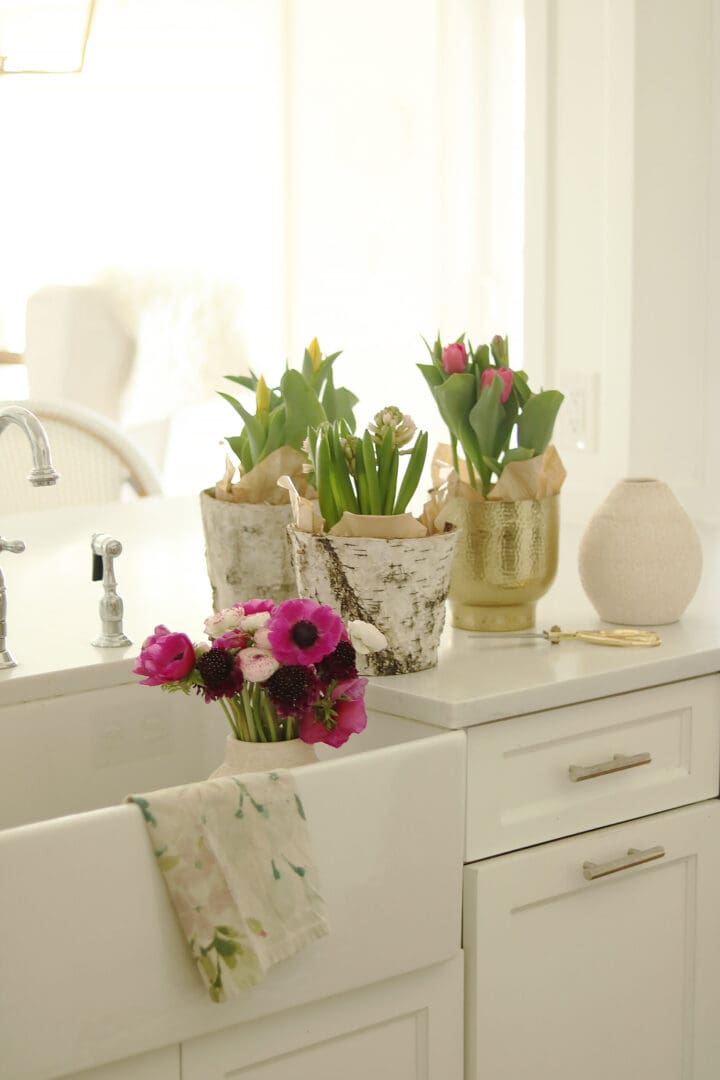 Indoor Styling with Spring Flowers with indoor pots the spring flowers, potted tulips, bring spring flowers indoors || Darling Darleen Top Lifestyle CT Bloggers #springflowers #pottedflowers
