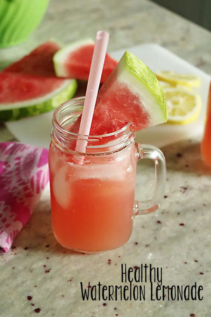 watermelon-lemonade-in-cup-with-words, tasty and healthy -lemonade, healthy lemonade, freshly squeezed lemons, watermelon, honey lemonade, honey simple syrup,watermelon simple syrup, summer drinks, lemons