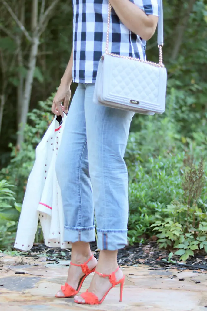 plaid-shirt-with-heels-and-chanel-like-bag