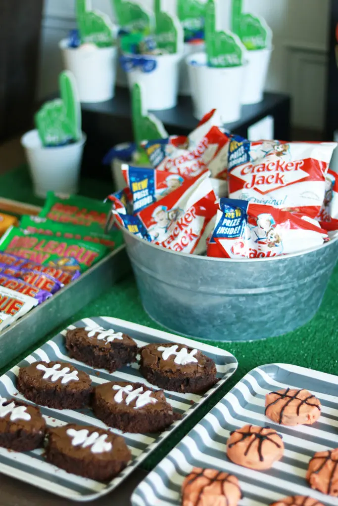 Sports Themed Birthday Party, Dessert Ideas, Cracker Jack, Concession Stand || Darling Darleen