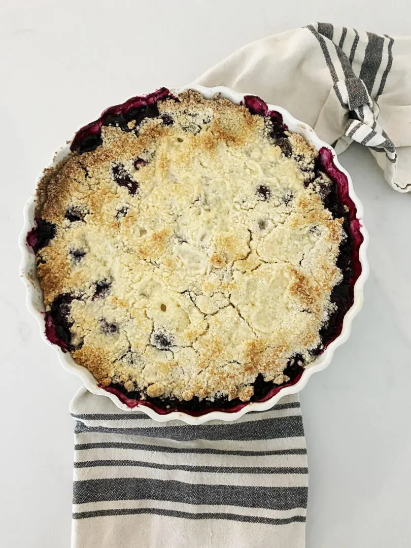 Healthy Guiltless Blueberry Cobbler--gluten free, sugar free, dairy free!  Perfect for summer time dessert.  So good! Darling Darleen Top Lifestyle CT blogger #blueberrycobbler